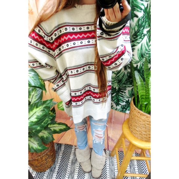 Vintage fair isle oversized chunky knit sweater 🌲 - Picture 2 of 9